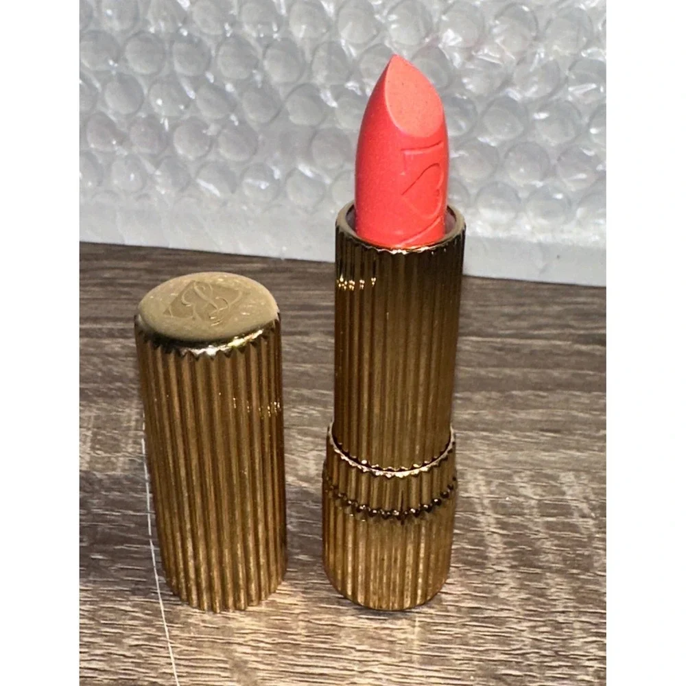 Estee Lauder Signature Lipstick L77 Coral Kiss Gold Fluted Case Creamy Finish